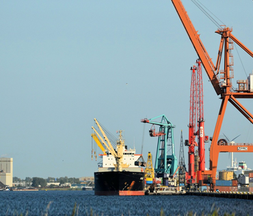 Container ship being loaded